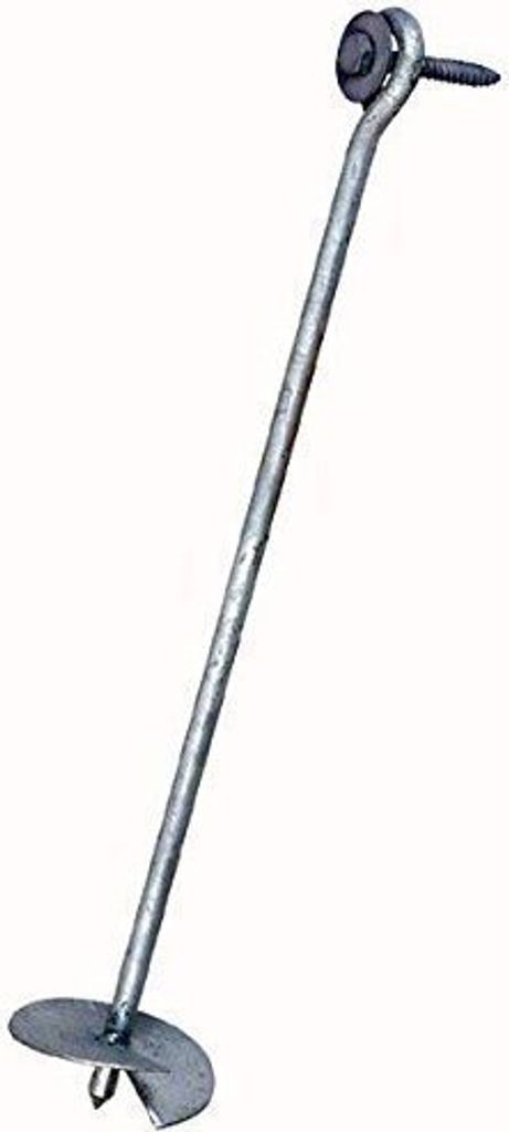 A single ground anchor with a screw and washer.