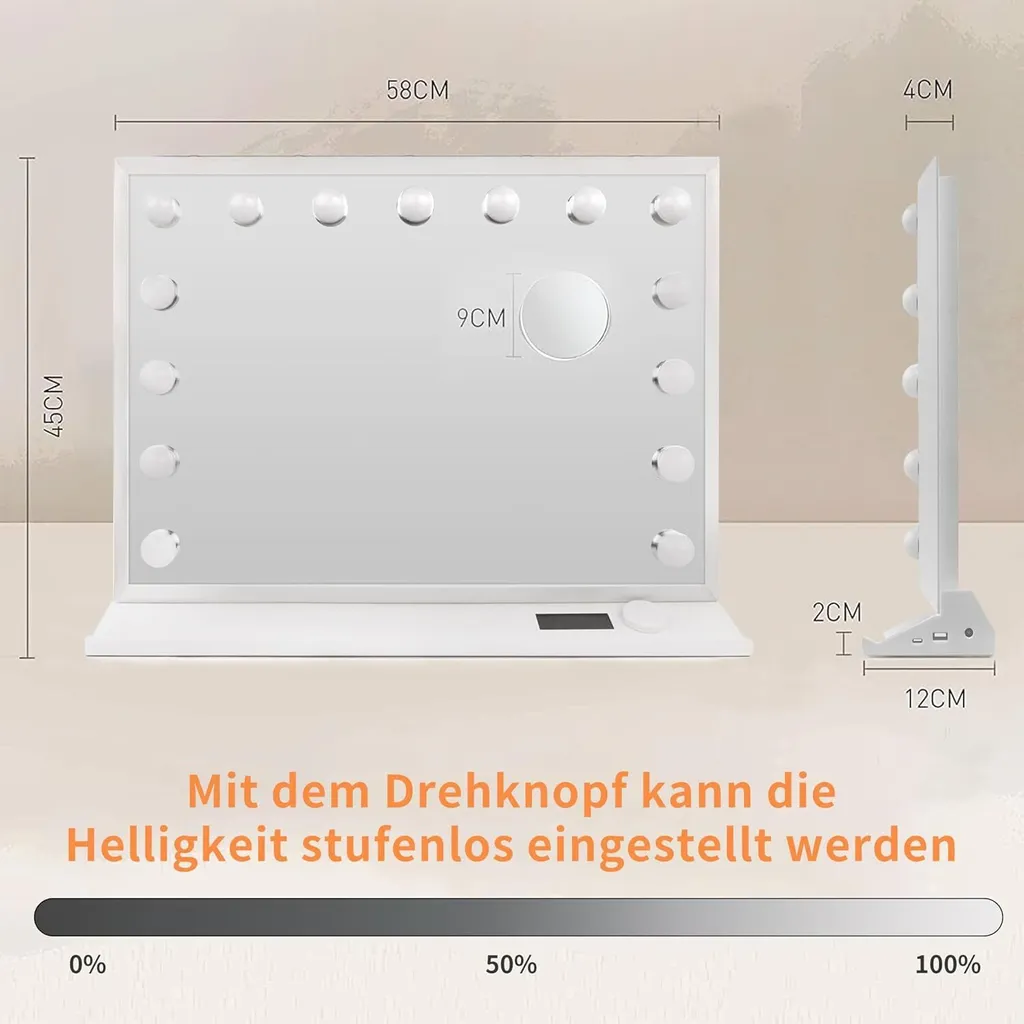 Miroir Tactile 15 Lampes LED à Intensité Variable avec Écran et Port USB - 7