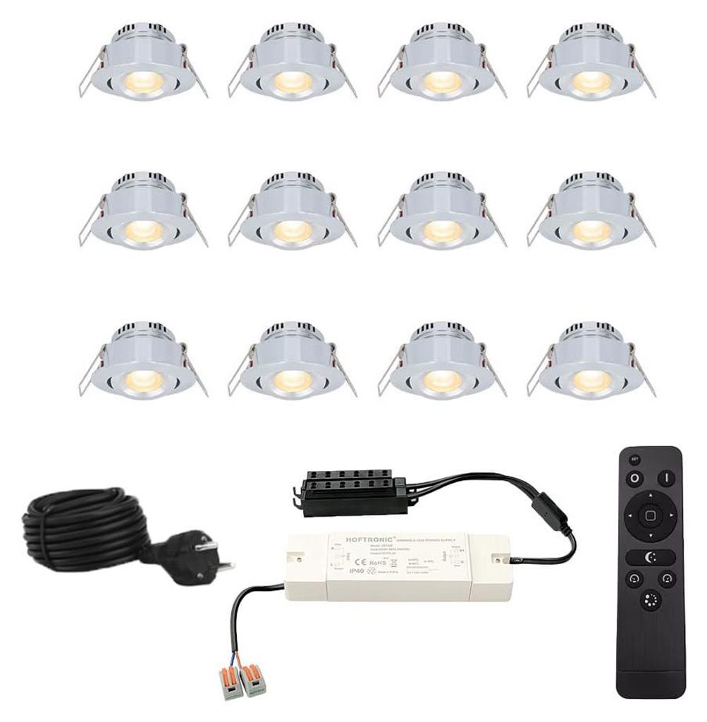 hoftronic Sienna Mini Einbaustrahler 12V 12x3W 2700K IP44 Grau dimmbar schwenkbar