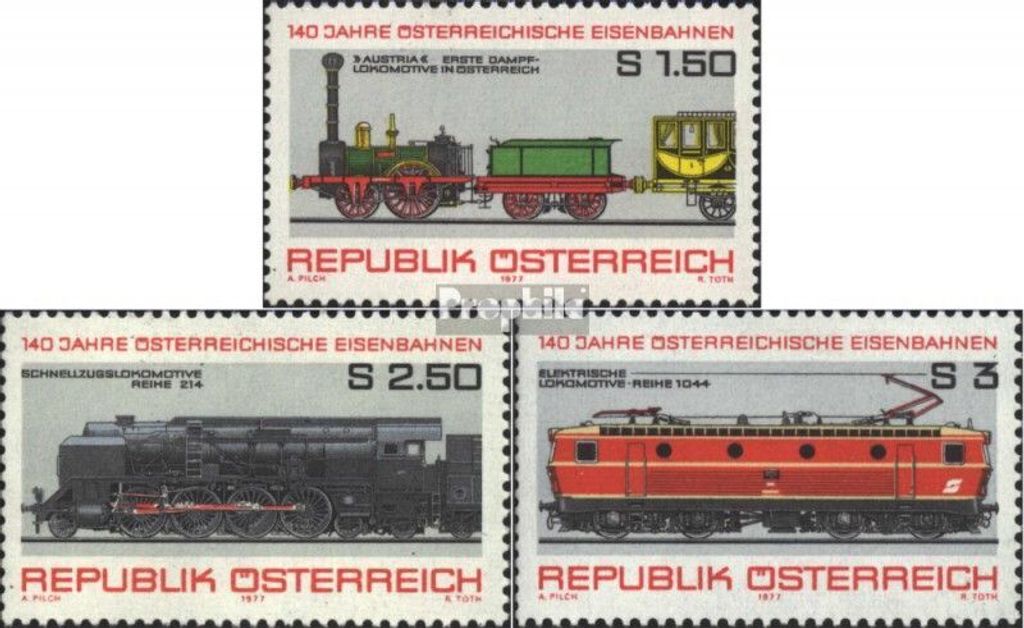 Briefmarken Österreich 1977 Mi 1559-1561 (kompl.Ausg.) gestempelt Österr.Eisenbahn
