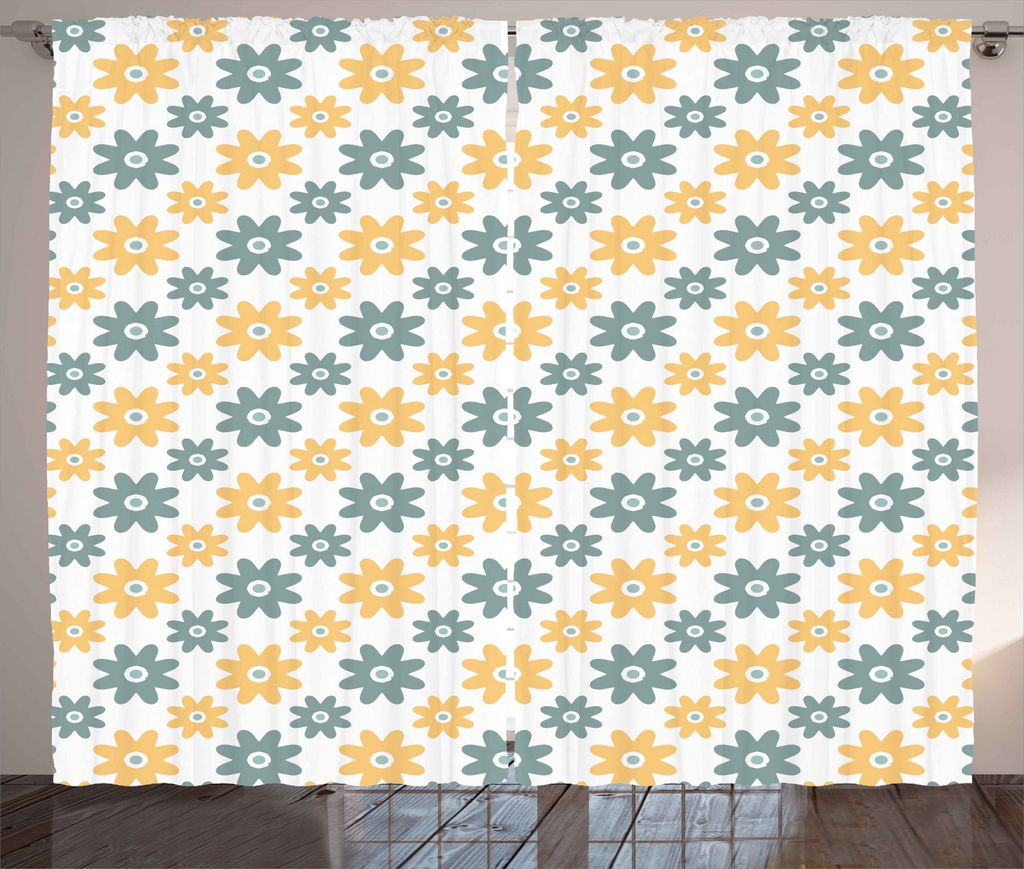 ABAKUHAUS Garten Rustikaler Vorhang, Niedliche Retro Gänseblümchen, Wohnzimmer Universalband Gardinen mit Schlaufen und Haken, 280 x 225 cm, Mand...