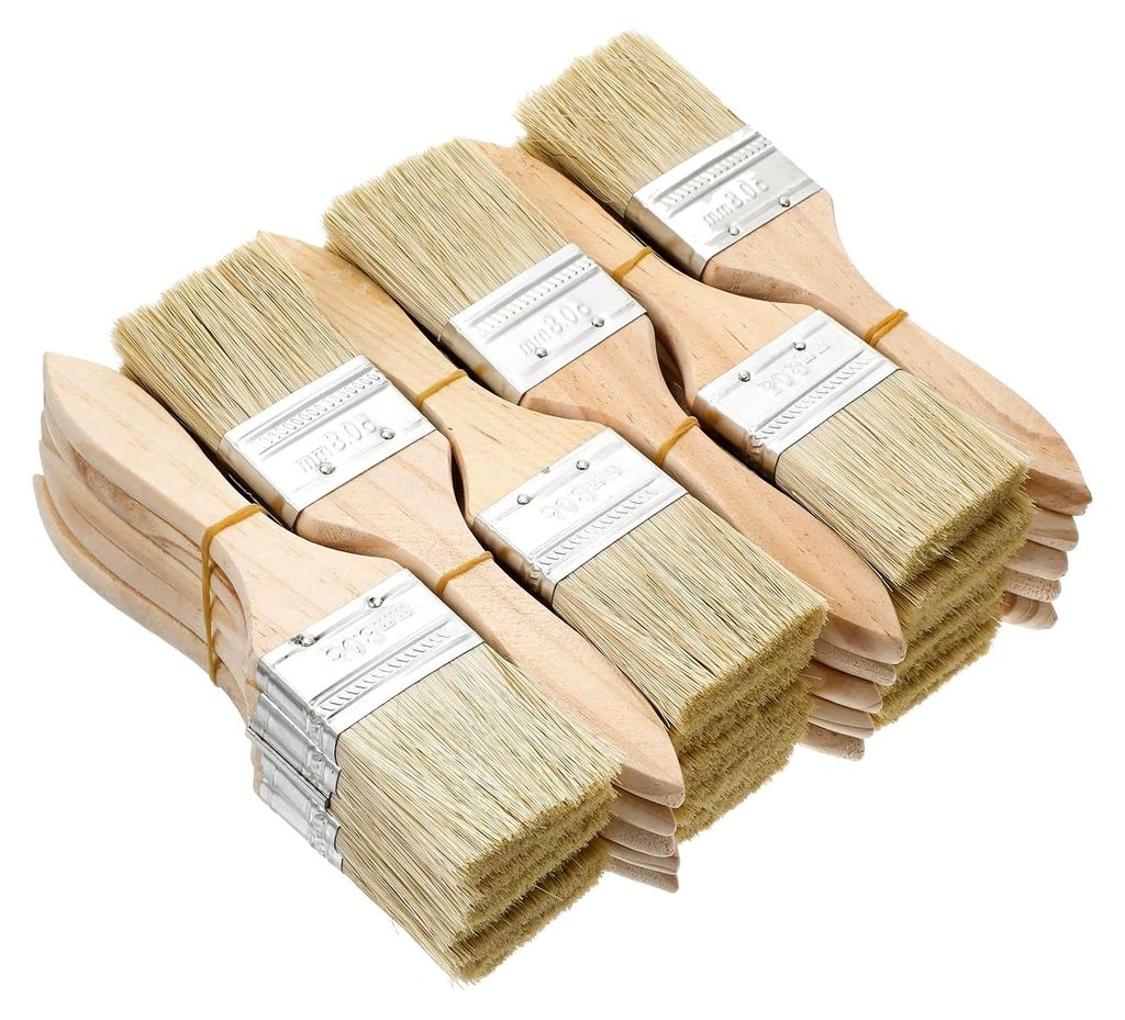 Lackpinselset 30 Stück 45mm Holzgriff Flachpinsel für Holzlasur und Ölfarben für Ausbesserungen und Beizen Malerwerkzeug für Innen- und Außen...