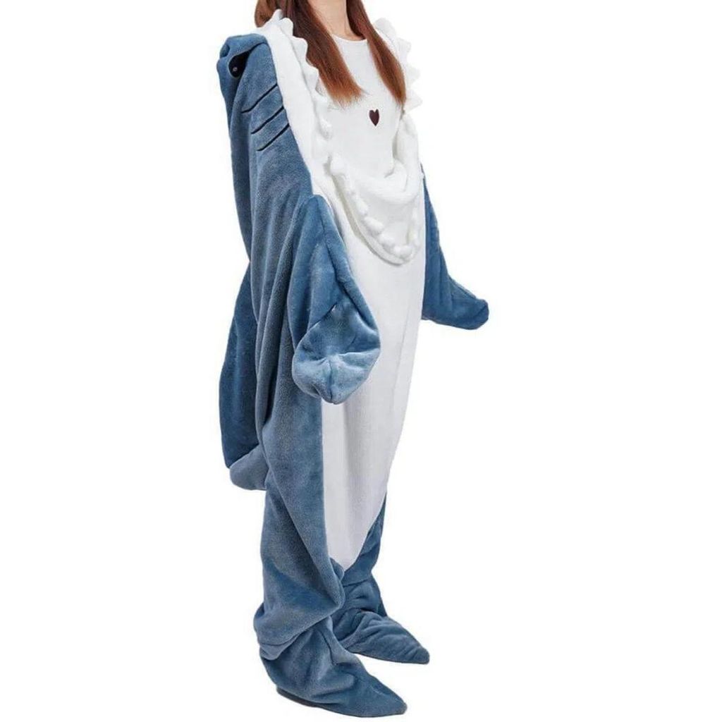 Haaienhuid-hoodie-deken met mouwen – fleece, zacht, voor Productafbeelding 