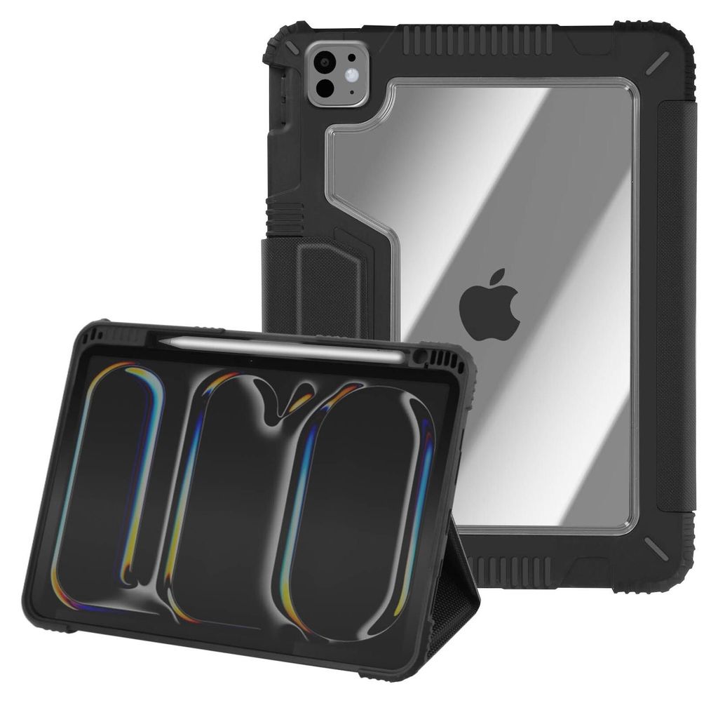 Akashi, Stoßfestes Etui für iPad Pro 13 2024 Standfunktion Verstärkte Ecken, Schwarz