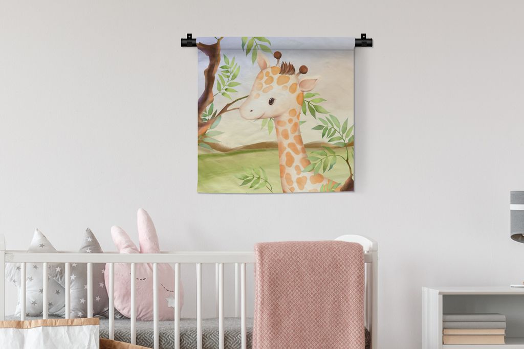 MuchoWow Wandteppich Wandbehang Dschungel - Giraffe - Blätter 60x60 cm Tapisserie Dekoration Wandtuch - Dekorationen - Wand Decke