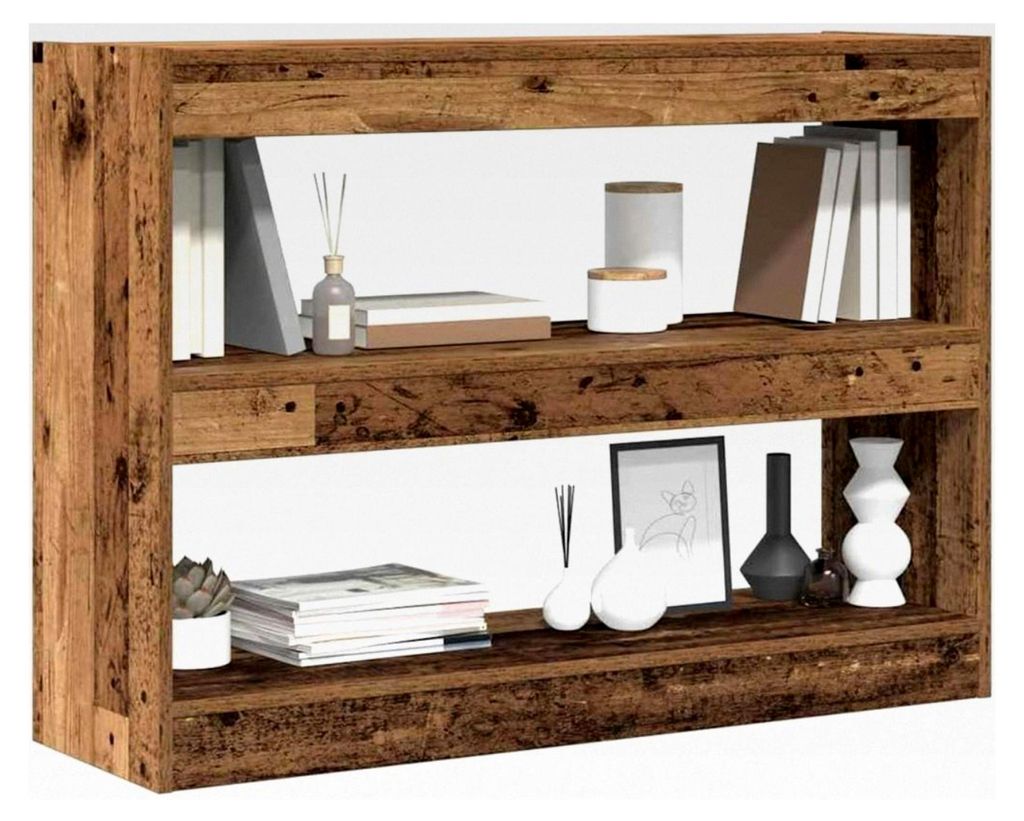Bücherregal aus Altholz 100 x 30 x 72 cm, Holzwerkstoff, rustikaler Stil, freistehende Ablage, stabil als Raumteiler