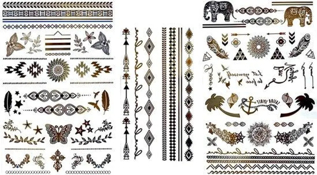 Tatouage Temporaire Métallisé Or et Argent - Lot de 14 Motifs Fins