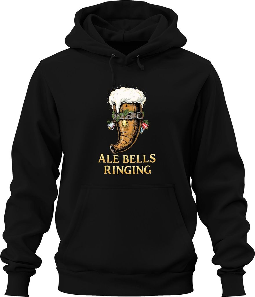 Ale Bells Ringing Weihnachtsbier Bierhorn Festlich Retro Uni Hoodie Kapuzenpullover, Schwarz, 3XL
