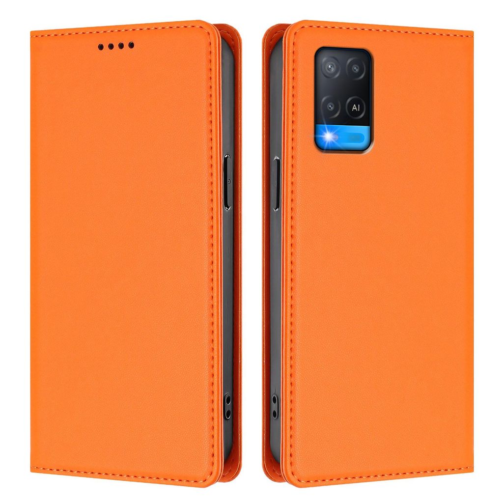 Handyhülle für Oppo A54 4G/A54S/A55 5G/A16/A16S/A55s 5G/A53s 5G/A56 5G, Kunstleder Klapphülle Stoßfeste Magnetische Hülle mit Ständer Orange