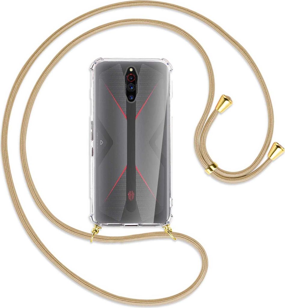 Handykette Backcover-Schutzhülle mit Band (Metall goldfarben) für ZTE Nubia Red Magic 5G - caramel