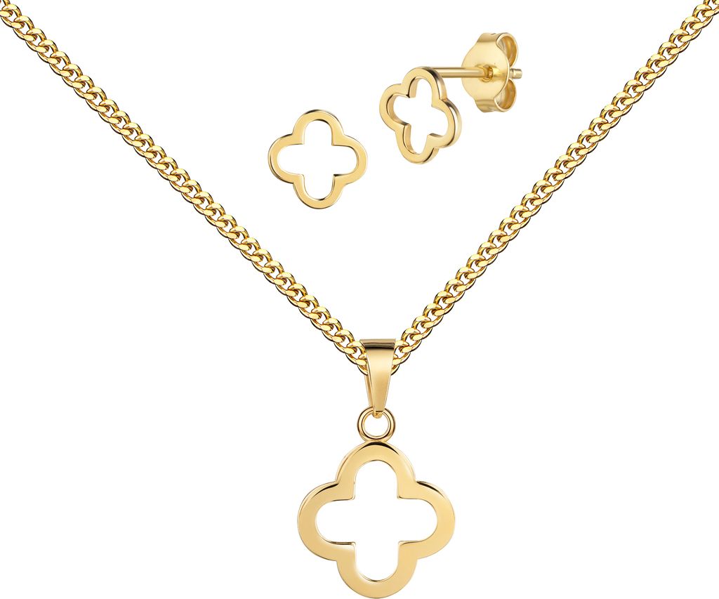 Gold 333 Schmuckset Kleeblatt Goldanhänger und 2x Ohrstecker. Mit Kette 45 cm