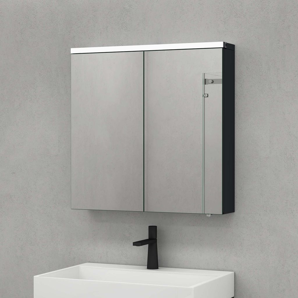 doporro Spiegelschrank Wandspiegel mit LED-Beleuchtung BxTxH 70x15x70 cm Hängeschrank für Badezimmer Matt Anthrazit Spiegelschrank03