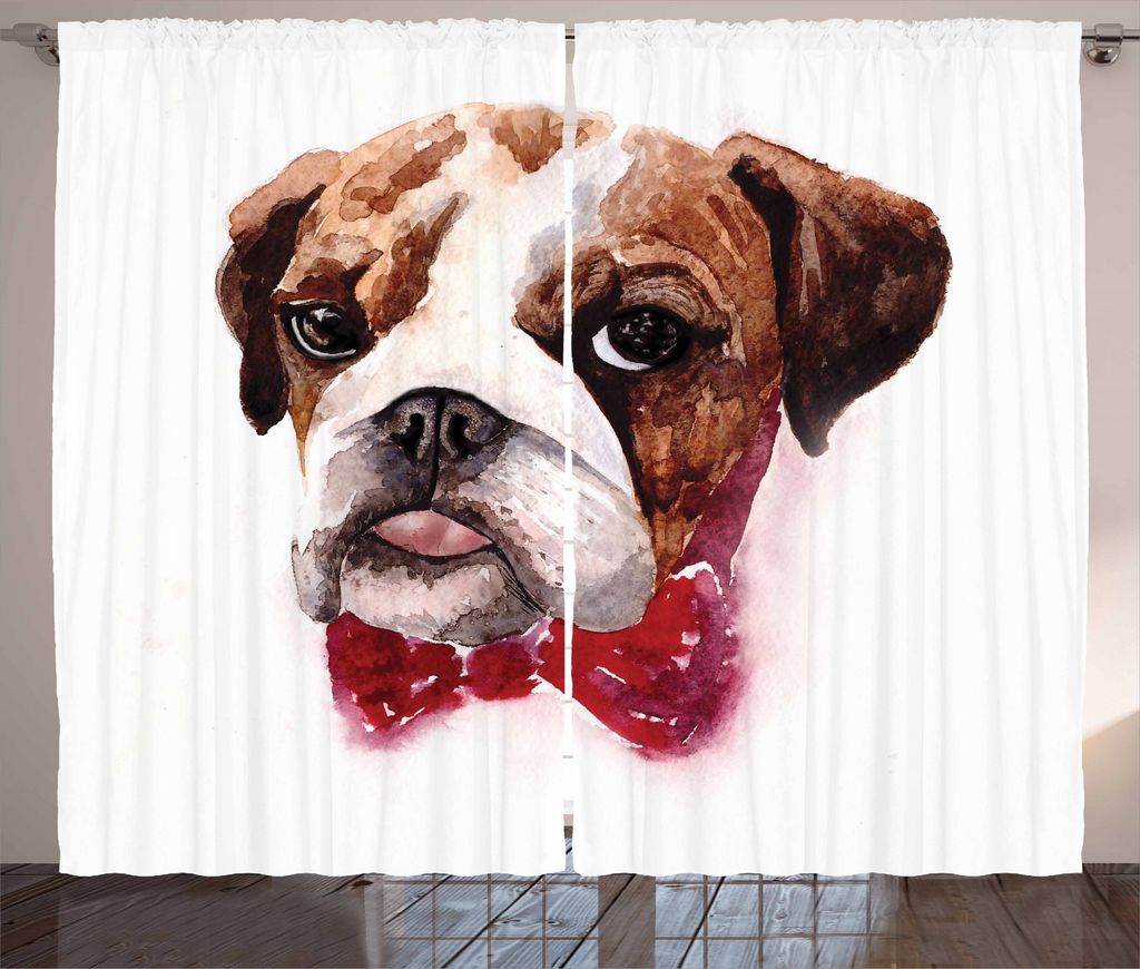 ABAKUHAUS Englische Bulldogge Rustikaler Vorhang, Aquarell-Hund, Wohnzimmer Universalband Gardinen mit Schlaufen und Haken, 280 x 245 cm, Schwarz B...