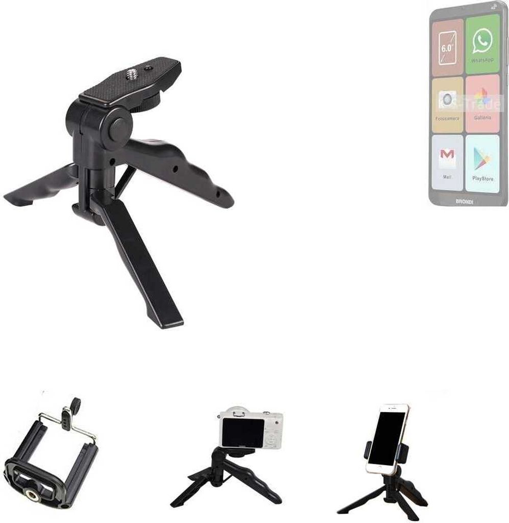 K-S-Trade Stativ Tisch-Ständer Dreibein Handy-Stativ Ständer kompatibel mit Brondi Amico Smartphone XL Nero Mini-Stativ Smartphone Tripod