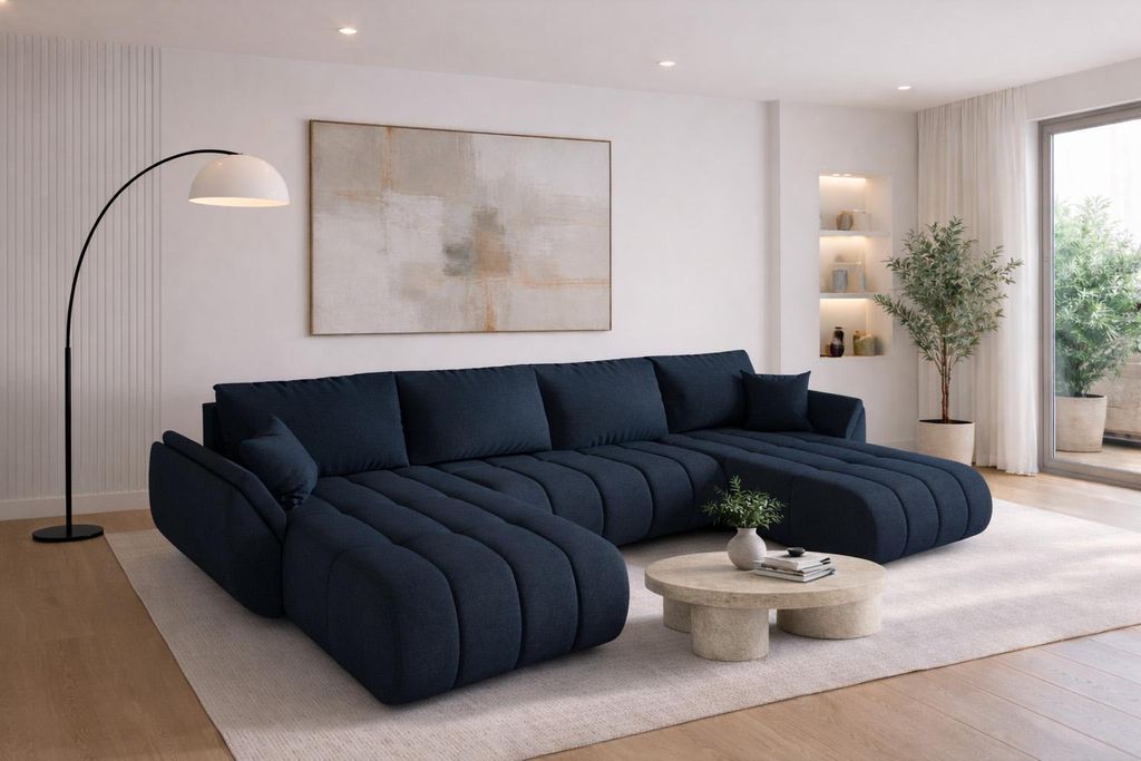 Kaiser Möbel Ecksofa mit schlaffunktion und bettkasten TOKYO U PREMIUM, stoff WIND, Dunkelblau