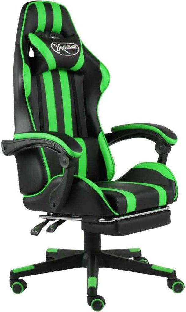 Gaming-Stuhl mit Fußstütze Schwarz und Grün Kunstleder
