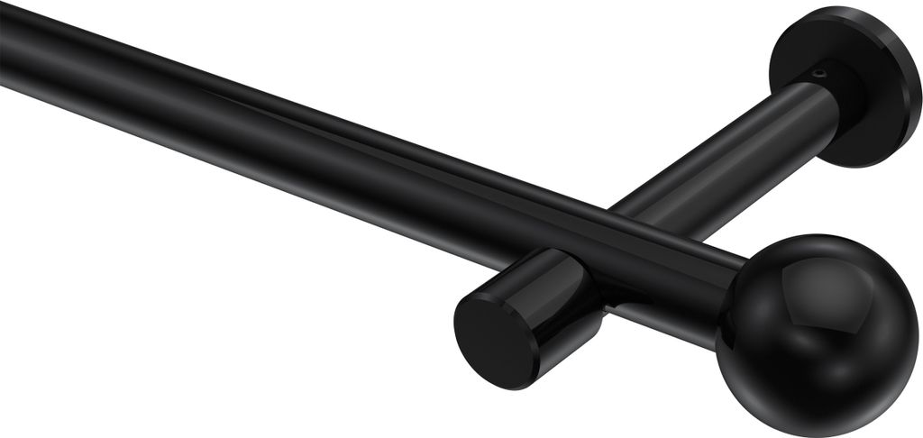 Interdeco Gardinenstange / Vorhangstange Schwarz, Typ Prestige Luino (Kugel) ohne Ringe, 20 mm Ø 1-läufig, 540 cm