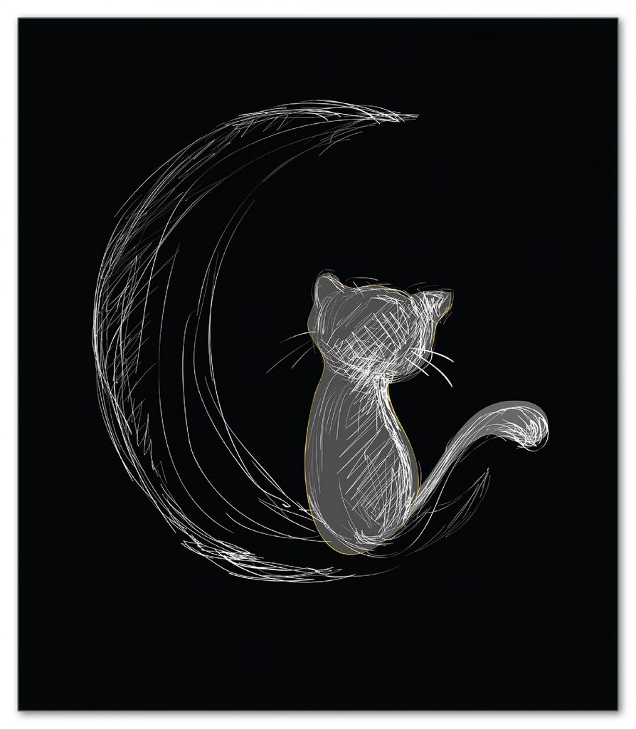 Wallario Herdabdeckplatte aus Glas, Größe 52 x 60 cm 1-teilig, Motiv Katze sitzt auf dem Mond - illustriert in weiß auf schwarz
