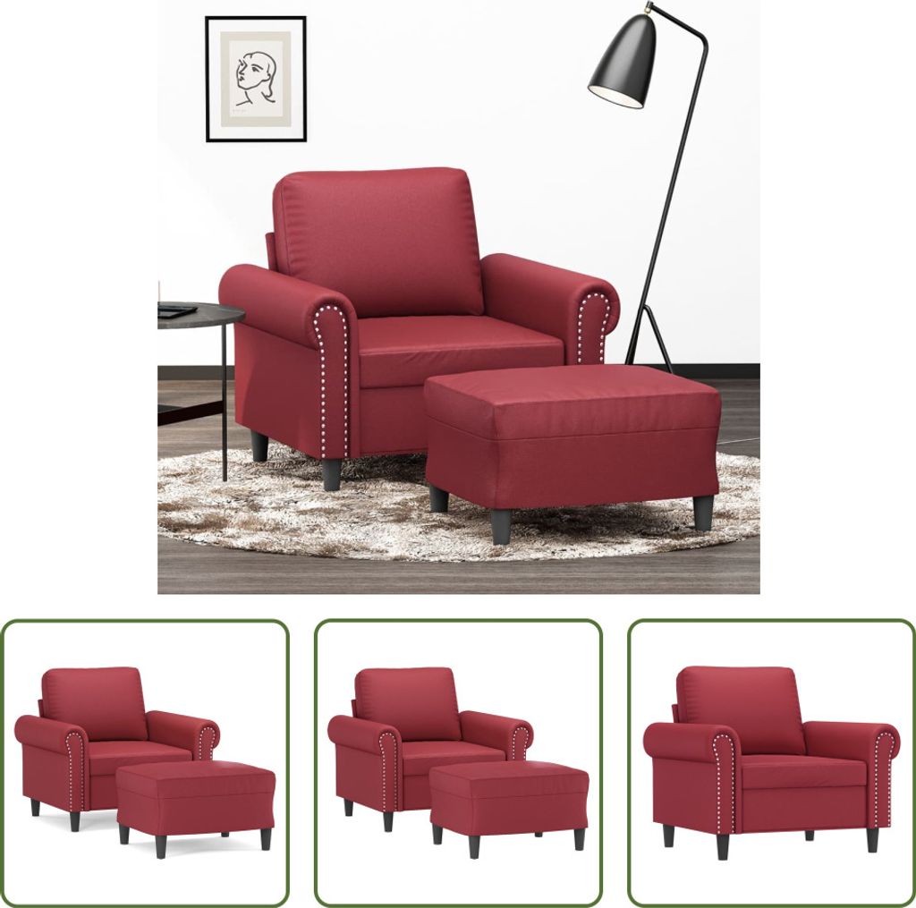 The Living Store Sessel mit Hocker Weinrot 60 cm Kunstleder