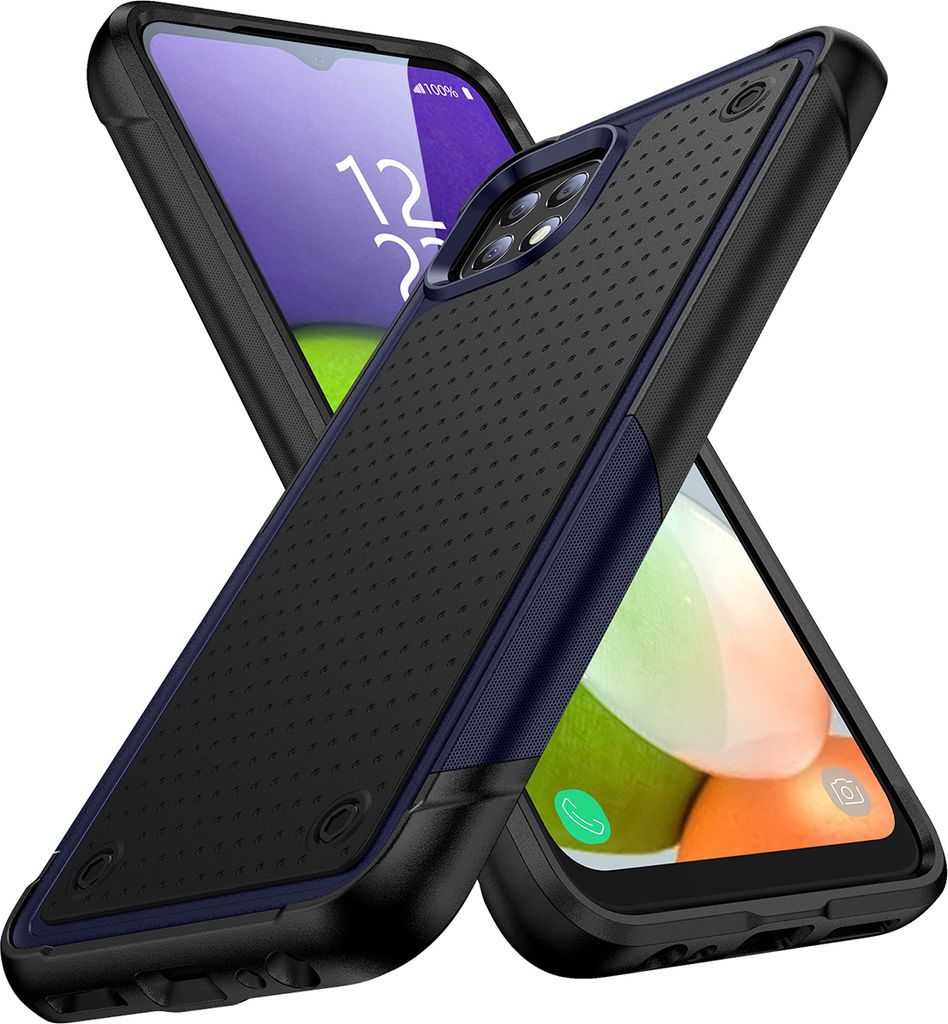 Für Samsung Galaxy A22 5G Hülle Militärqualität Stoßfest Hybrid 2 in 1 Hart PC Weich TPU Handyhülle Blau Schwarz