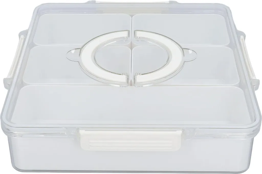 Vassoio Antipasti 5 Scomparti con Manico e Coperchio Ermetico Bianco - 1