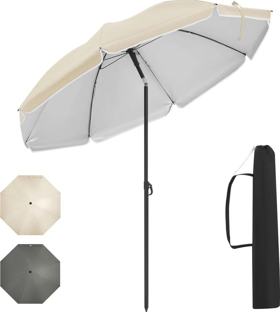 Sonnenschirm - Rund 135 cm - UV-Schutz - Wasserdicht - Höhenverstellbar 117–167 cm - Aluminiumstange - Neigung 35° - 210T Oxfordgewebe - Beige