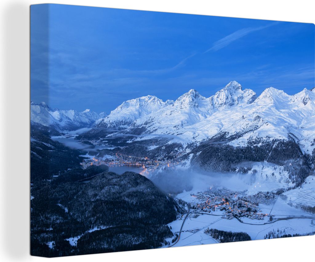 OneMillionCanvasses - Leinwandbilder - 150x100 cm, Engadiner Tal in der Schweiz im Winter, Wandbilder Kunstdruck Wanddekoration