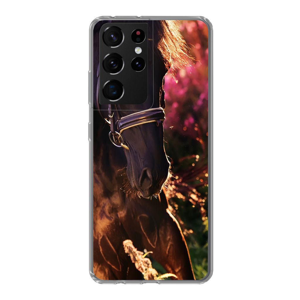MuchoWow Handyhülle Schutzhülle Hülle für Samsung Galaxy S21 Ultra Pferd - Sonne - Porträt Silikon Softcase Handy Hülle - Mobiltelefon