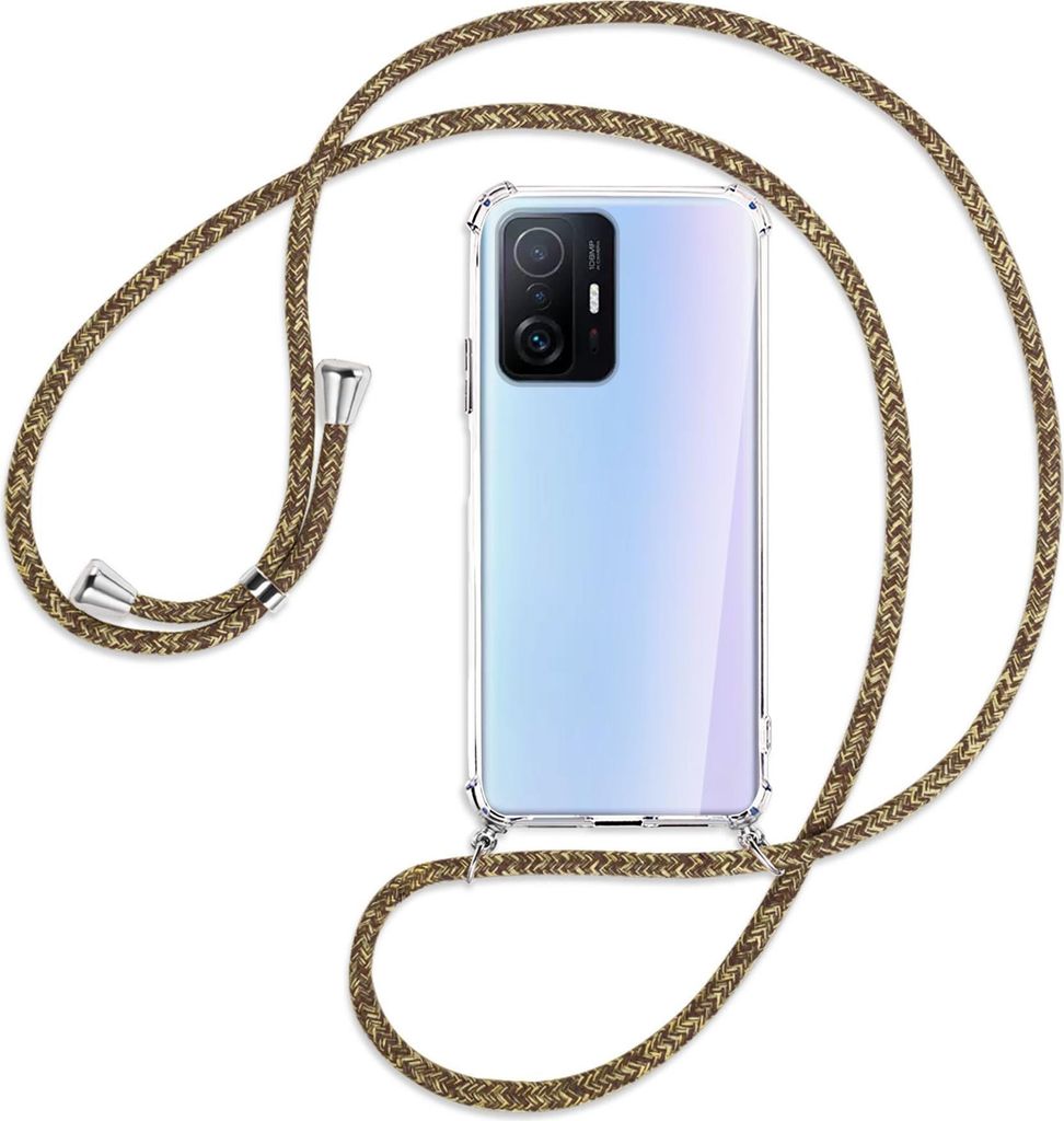 Handykette Backcover-Schutzhülle mit Band (Metall silberfarben) für Xiaomi Mi 11T - braun+beige