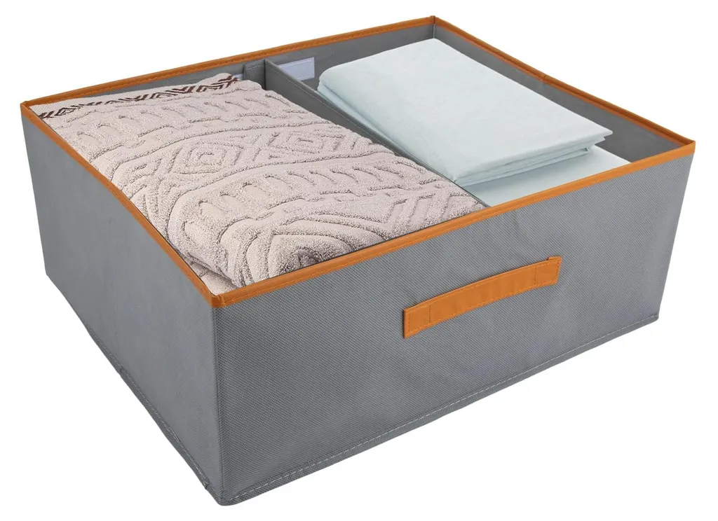 Lot de 2 bacs de rangement 50x40x20 cm avec poignées en cuir et séparateur