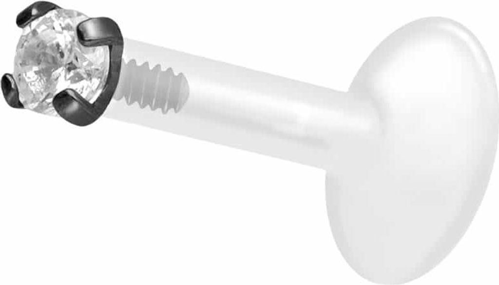 Ohrpiercing, Nasenpiercing PTFE Labret mit Innengewinde + Titan-Aufsatz EINGEFASSTER KRISTALL Schwarz Stablänge: 9mm | Stabstärke: 1,2mm | Krista...