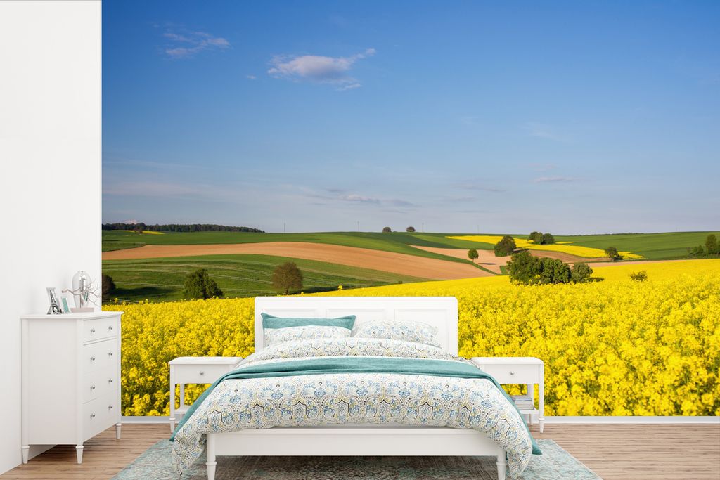 MuchoWow Fototapete für Wohnzimmer oder Schlafzimmer Wandtapete Vinyl Motivtapete Frühling - Blumen - Gelb - 420x280 cm - Zimmer für Kinder