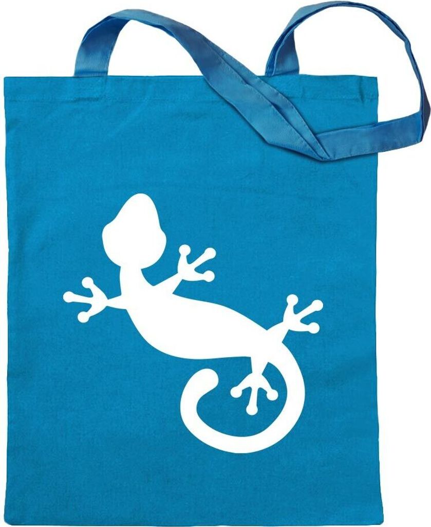 Kiwistar - Baumwolltasche - hellblau - Gecko Motiv 1 - Tragetasche Stoffbeutel Umhängetasche Langer Henkel