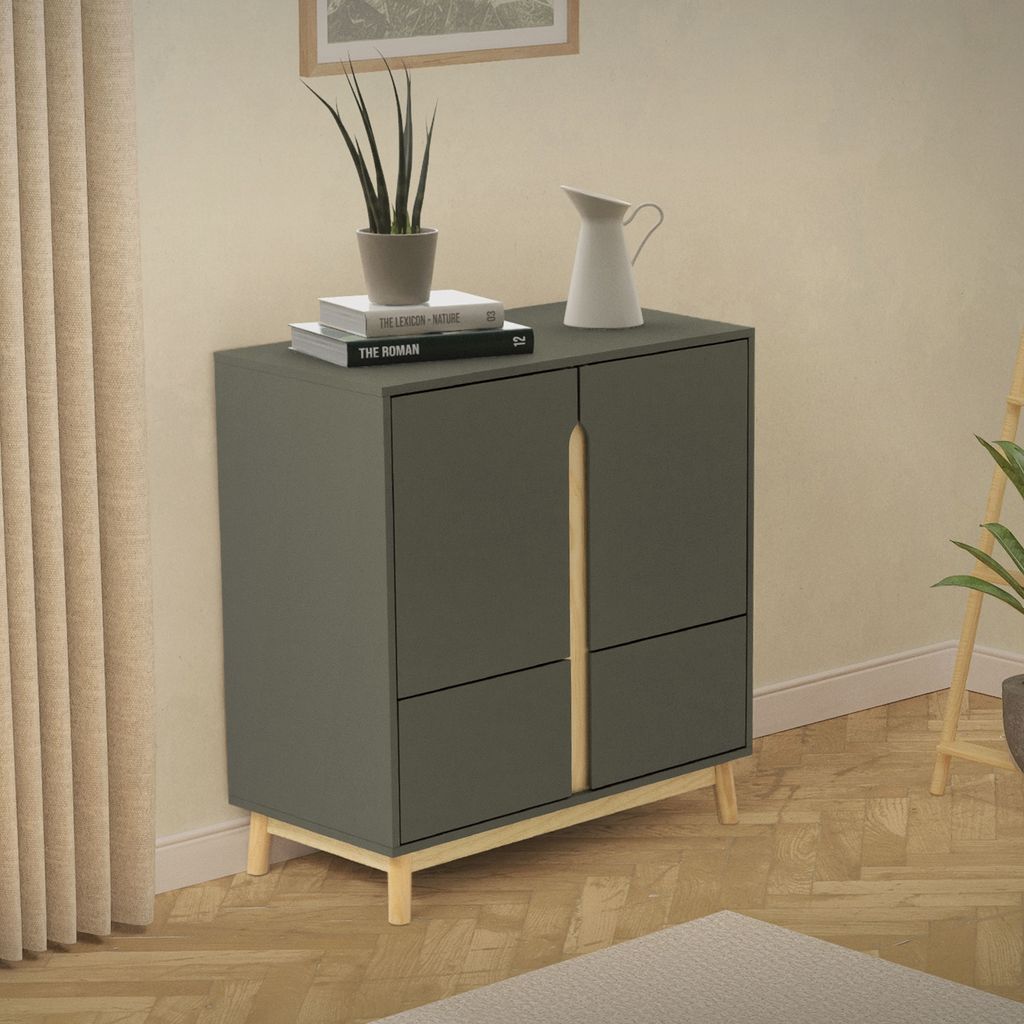 ML-Design Kommode Sideboard mit 4 Türen und Kiefernholzfüßen, 80x40x86 cm, Highboard Anrichte Standschrank für Wohnzimmer & Flur