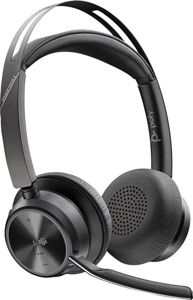 Poly Voyager Focus 2 USB-C-C-Headset, für Microsoft Teams , + USB-C/A-Adapter, Kabellos, Büro/Callcenter, 175 g, Kopfhörer, Schwarz