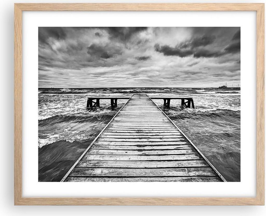 Gerahmtes Poster - Rahmen in heller Eiche - Brücke Meer Welle - 50x40 cm - Wand Bild - Wanddeko - Wandbilder - Wandposter - Bilderrahmen - Bilder ...