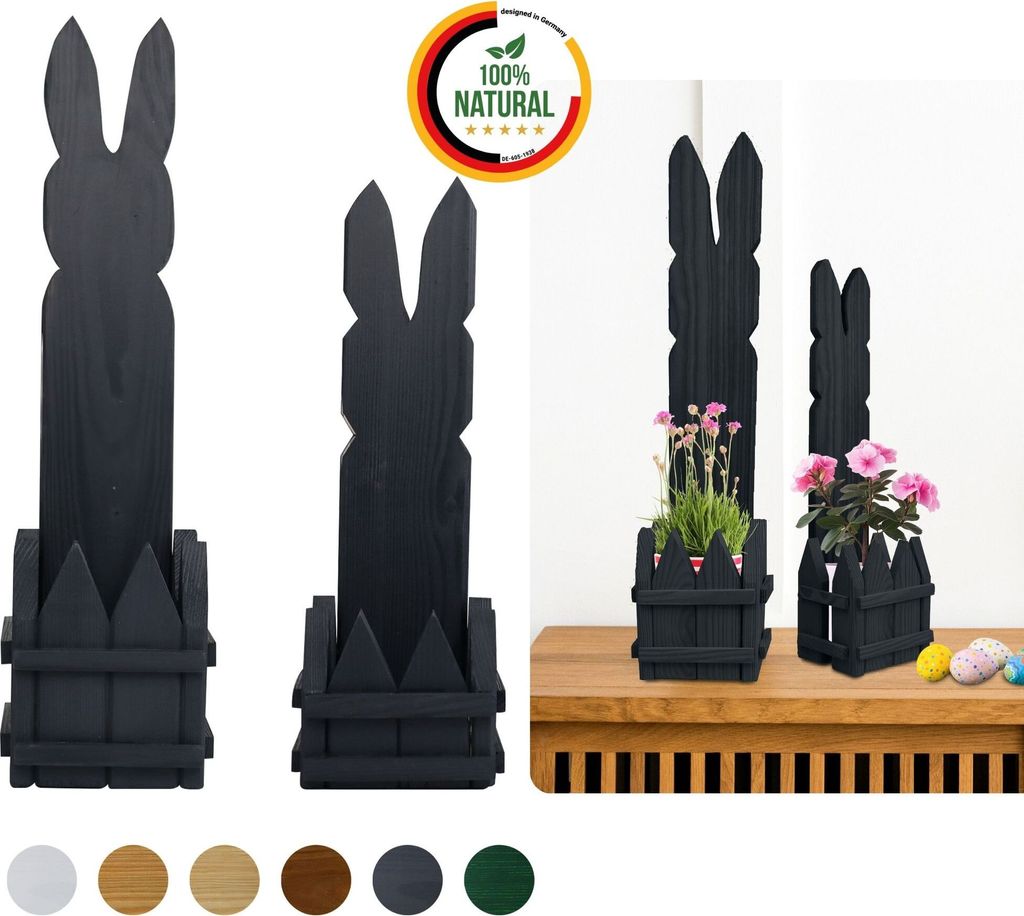 Floranica 2er SET Osterdeko Hase aus Holz Anthrazit 40 und 50 cm Hoch Deko Figur Ostern Frühlingsdeko