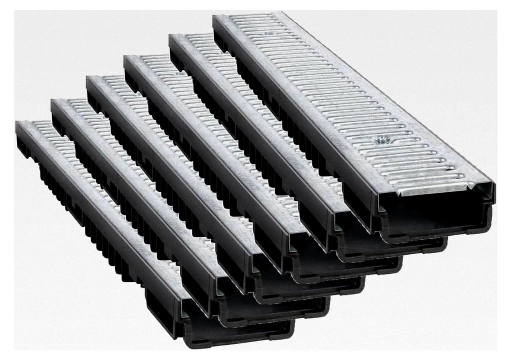 6x Marley 1m Entwässerungsrinne Kunststoff verzinkt bis 1,5t belastbar L100xB13xH5,5cm Stegrost Rinne Bodenrinne Terrassenrinne