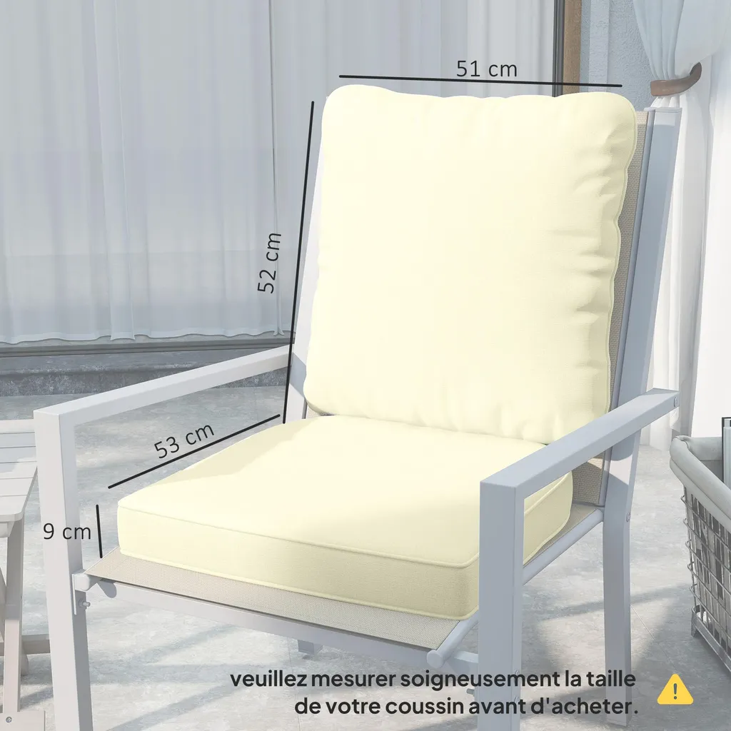 Coussin dossier et assise pour fauteuil de jardin - Confortable et crème - 5