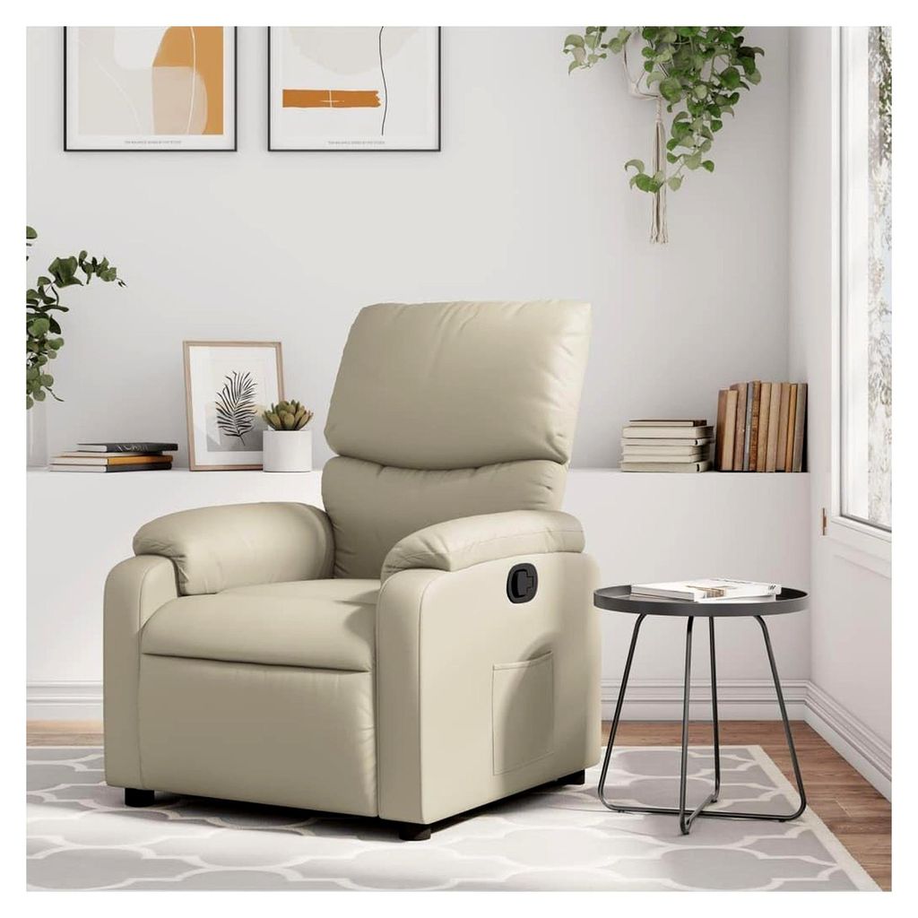 Relaxsessel Creme Kunstleder Lesesessel Bequemer Sessel Mit Schlaffunktion Ohrensessel