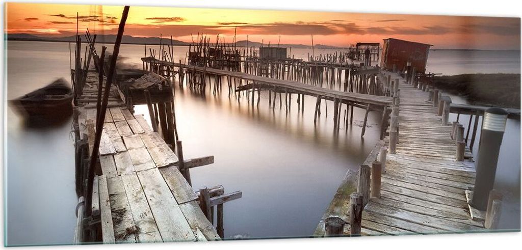Bilder auf glas - Brücke Boot Meer - 100x40cm - Glasbilder - Wandbilder - Kunstdruck - zum Aufhängen bereit - Wanddekoration aus Glas - Glas Bild...