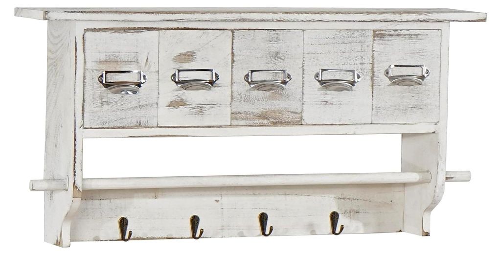 Wandgarderobe HWC-C49, Vintage mit 5 Schubladen 32x65x13cm - Shabby Look, weiß