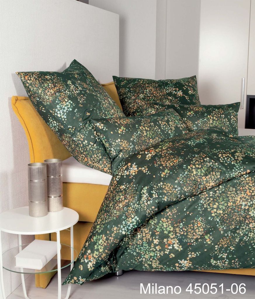 Janine Design Mako-Satin Bettwäsche-Garnitur MILANO 45051 Farbe nachtoliv bernstein licht-06 Größe 135x200 + 80x80cm