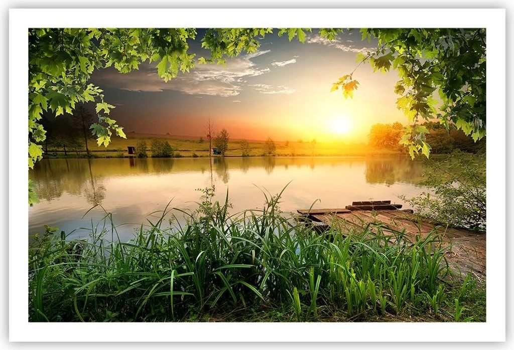 Poster - Poster ohne Rahmen - Brücke See - 91,5x61 cm - Wand Bild - Wanddeko - Wandbilder - Kunstposter - Wandposter - Bilder - Kunstdruck - Wandd...