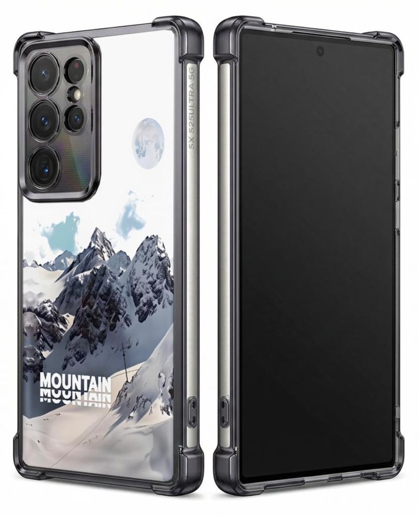 Personalisierte Hülle mit Bild für Samsung Galaxy S26+ Elektroplattiert TPU Stoßdämpfer Handyhülle mit Berg, Schneegipfel, Mond, Himmel