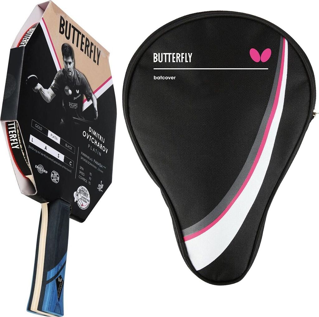Butterfly 1x Dimitrij Ovtcharov Platin Tischtennisschläger + Tischtennishülle Drive Case