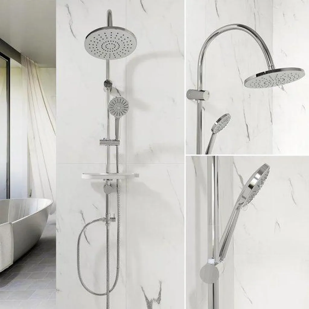 Ensemble de douche à effet pluie en U chromé avec pommeau rond 23 cm