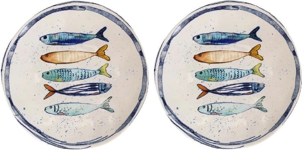 Teller, mediterran mit Sardinen-Motiv | Maritime Dessertteller 20 cm