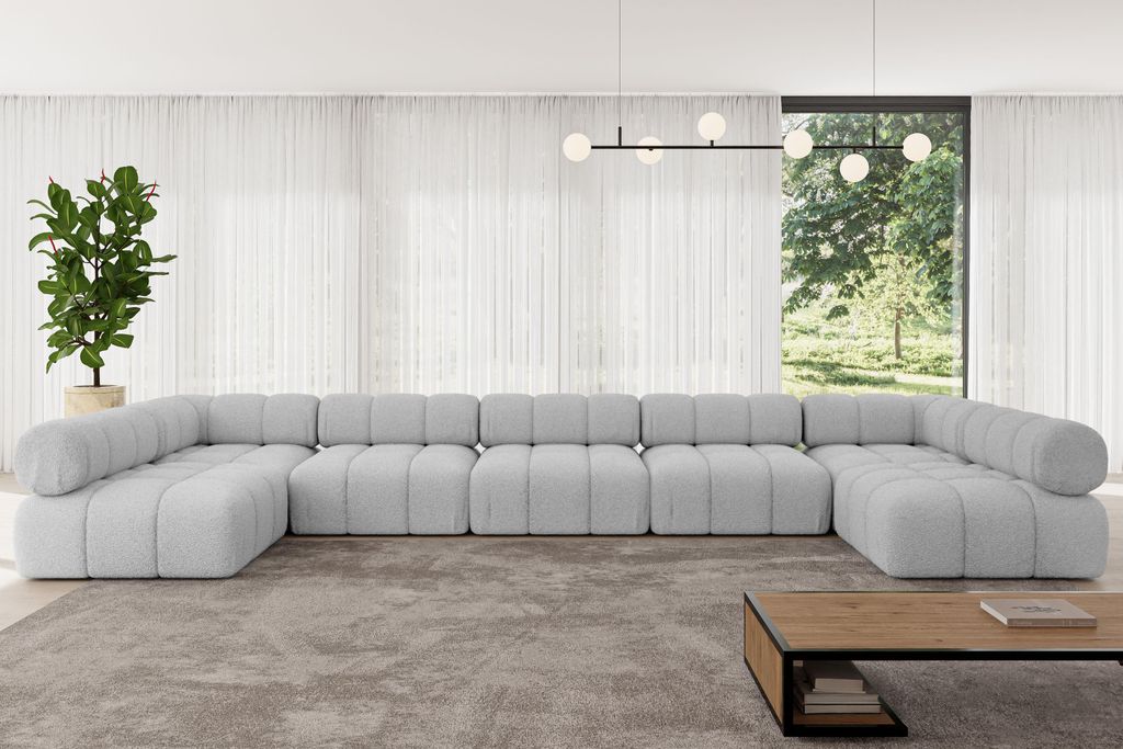 ALTDECOR Modulares Sofa Ecksofa in U-Form - Garvo-U3 - 475x190x70 cm Hellgrau Corner modular Sofa Eckcouch Couch Wohnlandschaft Cauchsofa Polstersofa