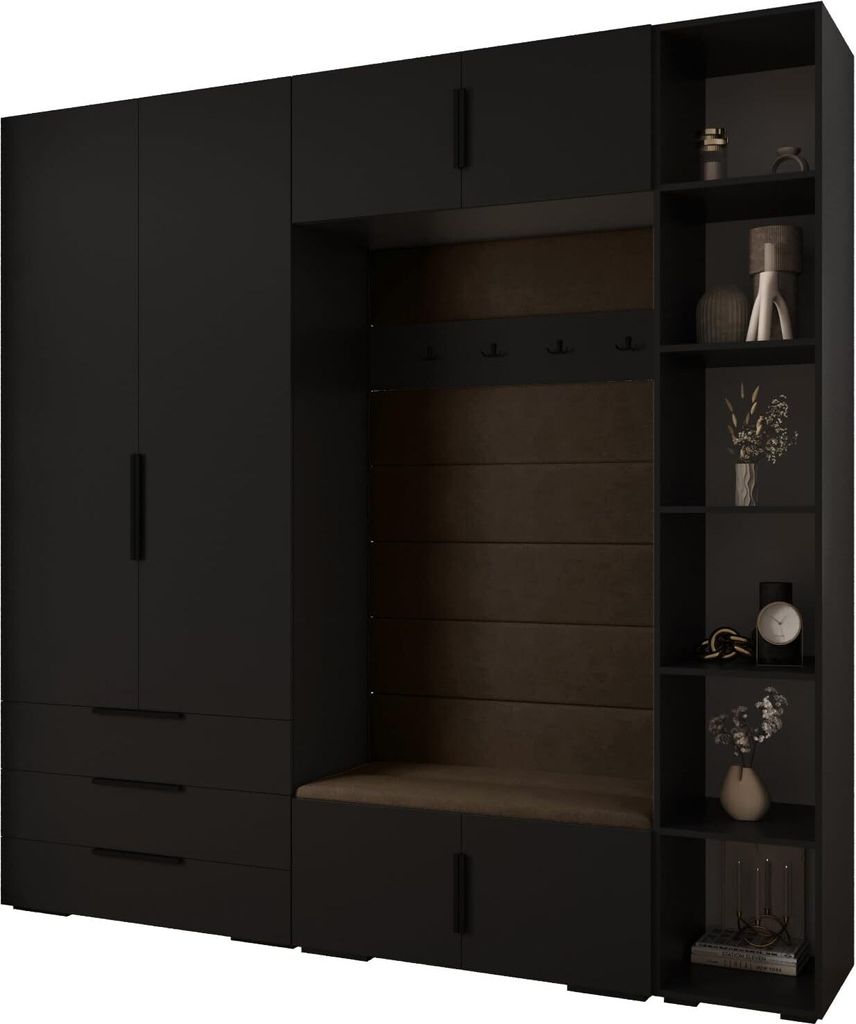 MEBLE KRYSPOL Inova 1 Möbelset Garderobe, 236,7x240x47cm - Schwarz, Manila 04, Schwarz